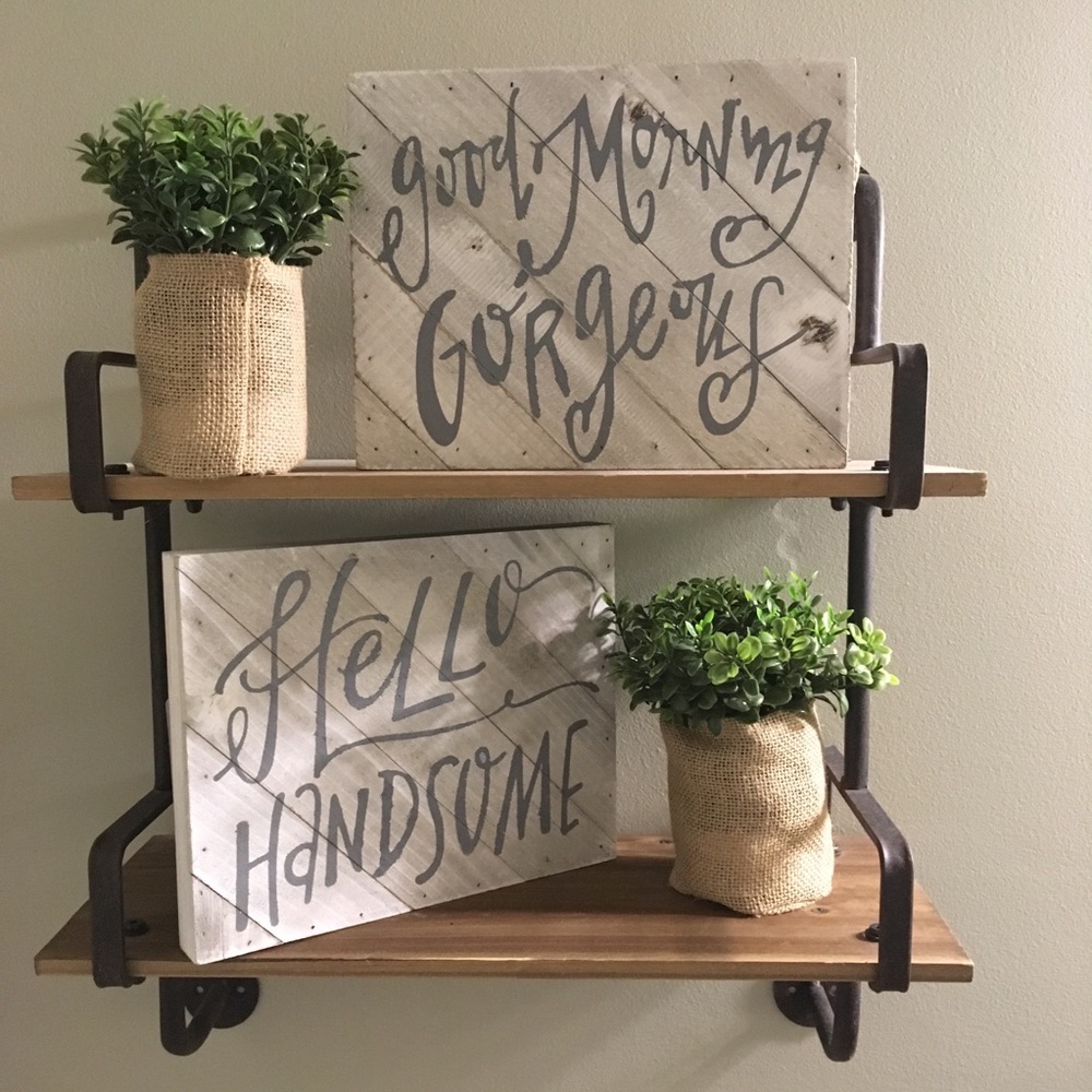 Set of good morning gorgeous hello handsome signs